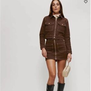 Reformation Anna Patch Pocket denim mini skirt and jacket set